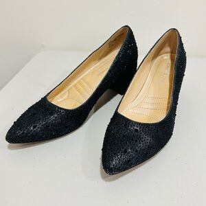 Adrienne Vittadini Shoes Womens 8,5 M Fiona Pumps Black Faux Leather Block Heels